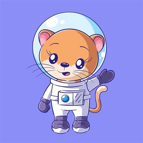 Um Gato Bonito A Usar Um Fato De Astronauta Vetor Premium