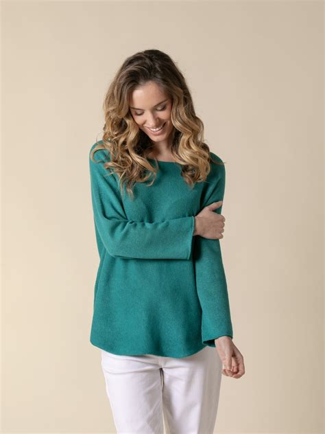 Jersey Basic Cuello Barco Cachemire Like Touch Verde Esmeralda