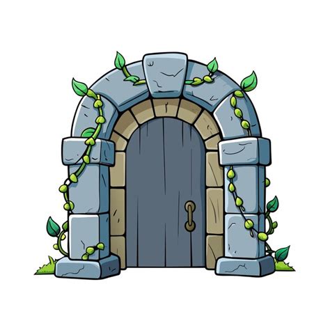 Un Dibujo De Un Arco De Piedra Con Una Puerta Con Vides Y Vides