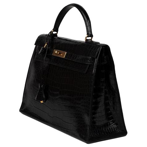 Herm S Superb Hermes Kelly Black Porosus Crocodile Saddle Gold