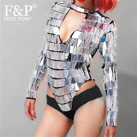 Sexy Holographic Rave Festival Mirror Bodysuit Jumpsuit Stage Dance Wear Stage Costumes For