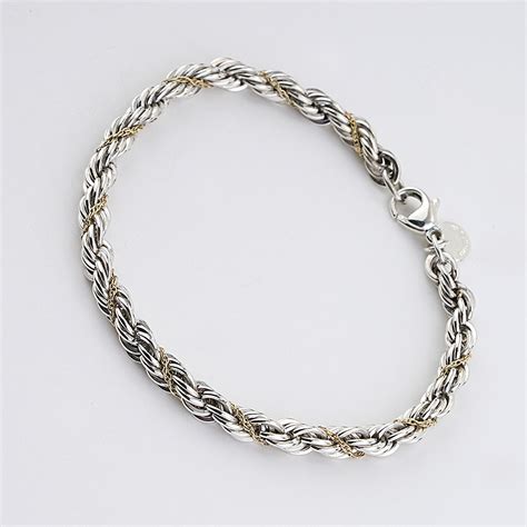 Tiffany Co Twisted Rope Chain Bracelet In Silver And Yellow Gold