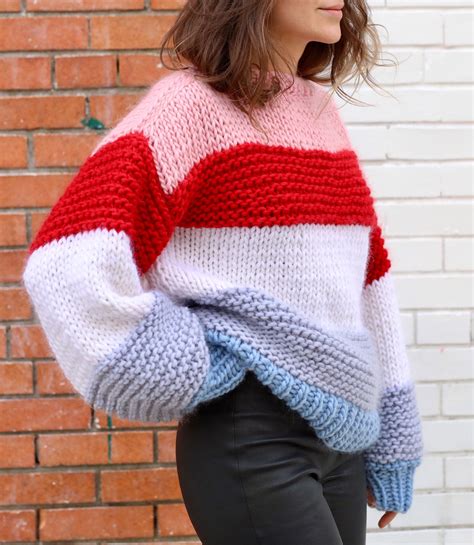 Striped Oversized Chunky Sweater 100 Merino Wool Handmade Etsy Chunky Sweater Chunky