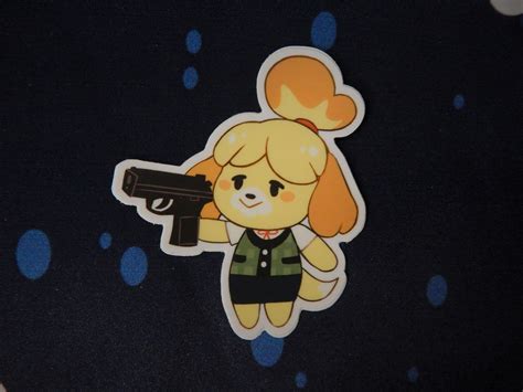 Isabelle With A Gun Animal Crossing Vinyl Sticker Etsy