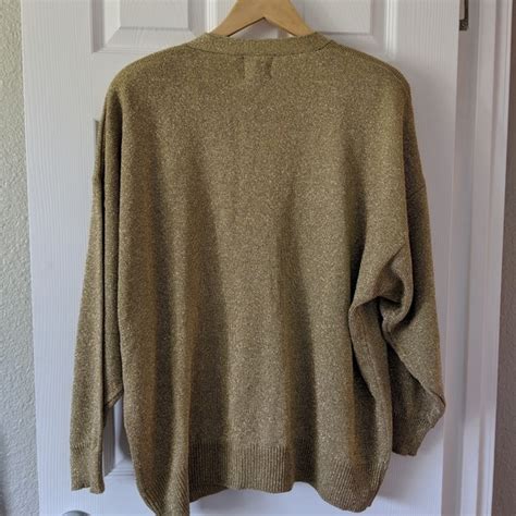 Leslie Fay Sweaters Vintage Metallic Gold Lurex Holiday Sweater Euc