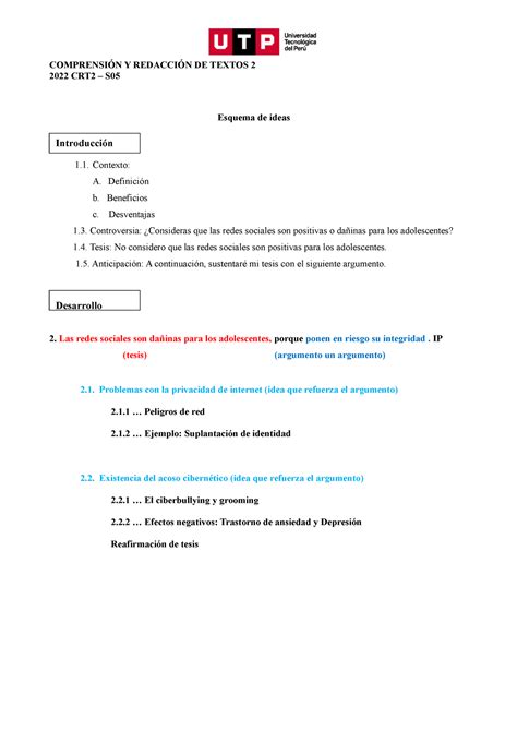 Esquema de ideas CRT2 Texto Argumen COMPRENSIÓN Y REDACCIÓN DE TEXTOS