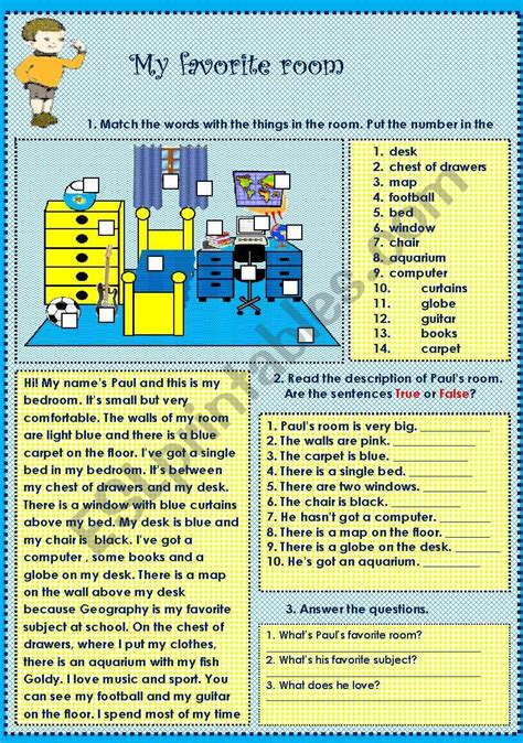 My Favourite Room Esl Worksheet By Jovance