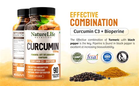 Nature life Nutrition Curcumin with Bioperine Tablets 1310mg | 60 Veg ...