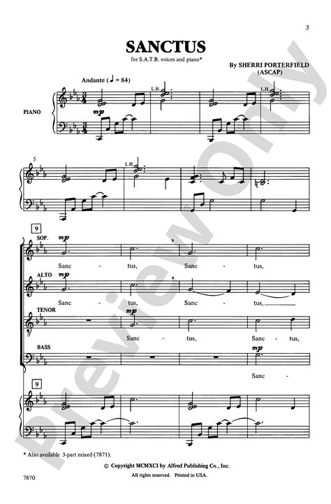 Sanctus Satb Choral Octavo Sherri Porterfield Digital Sheet Music Download