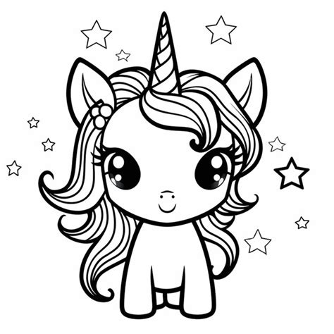 Un Unicornio De Dibujos Animados Con Una Larga Melena Y Estrellas En El