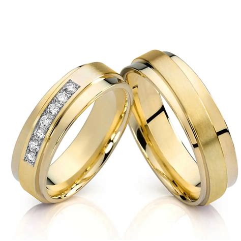 His And Hers Gold Color Love Alliance Promise Wedding Band Couple Rings