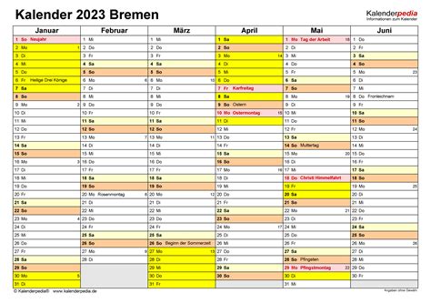 Kalender Bremen Ferien Feiertage Excel Vorlagen