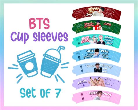 Bts Cup Sleeves Set Of Etsy