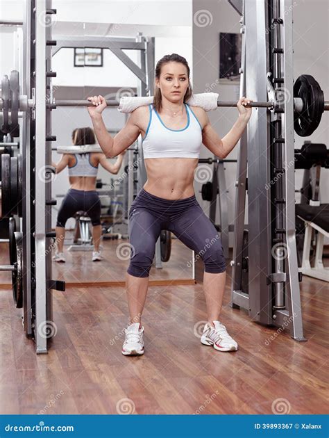 Athletic Woman Doing Squats At The Gym Stock Image Image Of Exercise