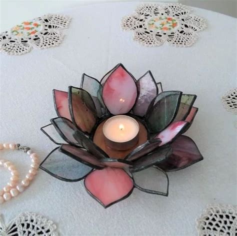 Lotus Flower Stained Glass Candle Holder Nurçin Dize Vitray And Mozaik