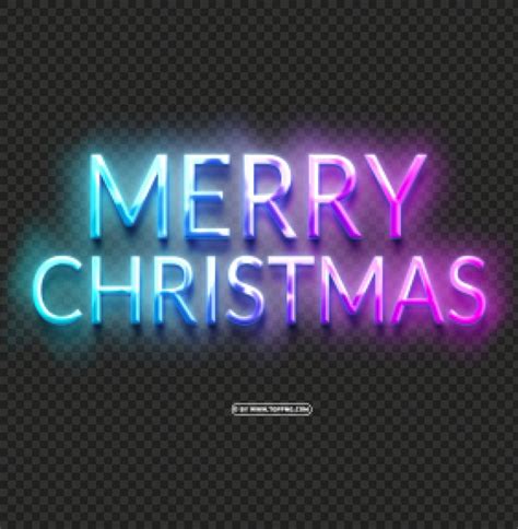 Merry Christmas Neon Text On Transparent Background