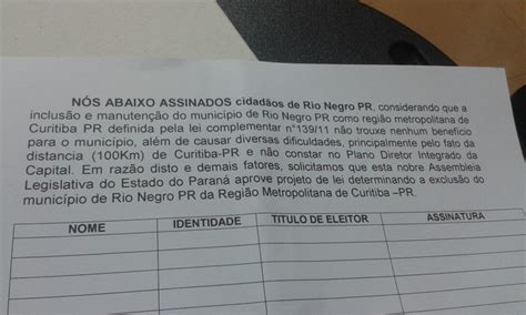 Abaixo assinado pede a saída de Rio Negro da Região Metropolitana de