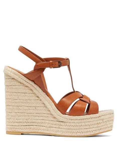 Saint Laurent Tribute Leather Wedge Espadrilles Womens Tan