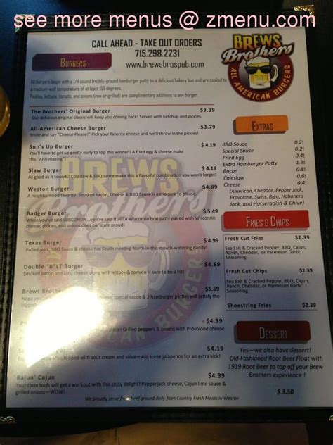 Menu at Brews Brothers Pub, Weston