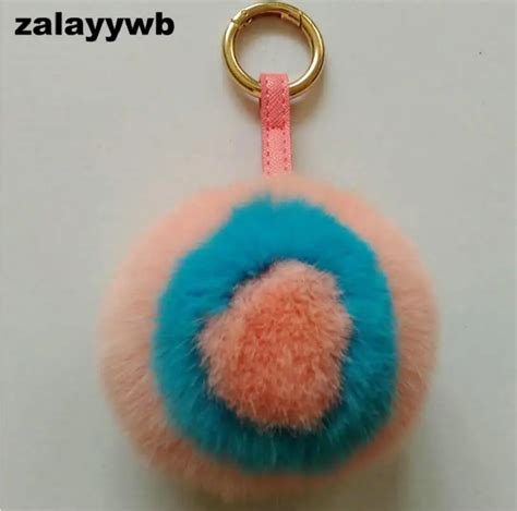 Zalzyywb Rabbit Fur Ball Keychain Fur Pom Pom Handmade 9cm Real Fox Fur