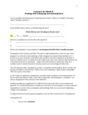 Lesson 4 For Finding And Critiquing The Assumptions Docx 1 Lesson 4