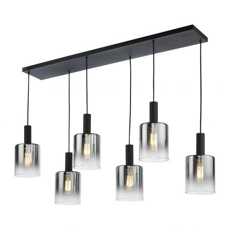 Dar Lighting Savannah Light Bar Pendant Matt Black And Smoked Glass