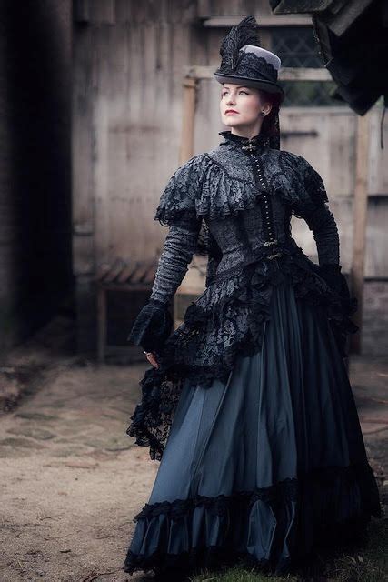 Gothic Layers Of Lace Black Lace Dress In Gothic Victorian Style With Matching Hat For