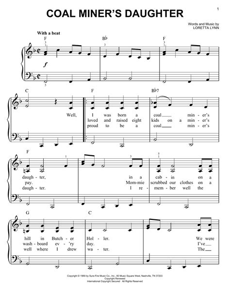 Coal Miners Daughter By Loretta Lynn Sheet Music For Easy Piano At