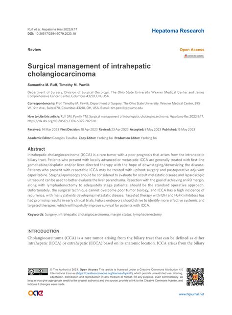 Pdf Surgical Management Of Intrahepatic Cholangiocarcinoma