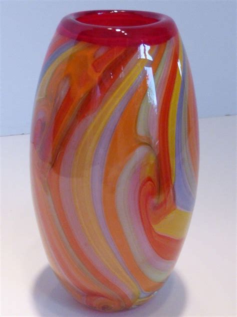 Hand Blown Venetian Art Glass Vase Cased Multi Color Swirls From Historique On Ruby Lane