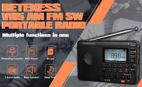 Retekess V115 Portátil AM FM Radio Y Reproductor MP3 Con Soporte De