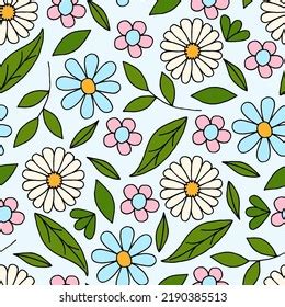 Spring Seamless Pattern On Blue Background Stock Vector Royalty Free