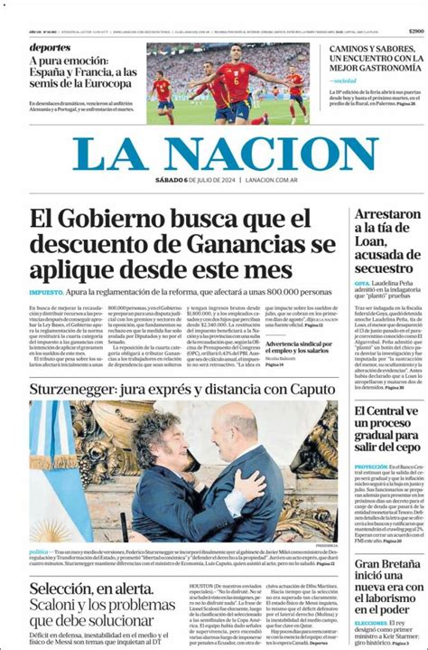 Periódico La Nación Argentina Periódicos De Argentina Edición De Sábado 6 De Julio De 2024