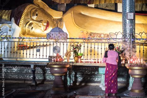 Buddhist Woman Praying Inside Sadan Cave Aka Saddar Caves Hpa An