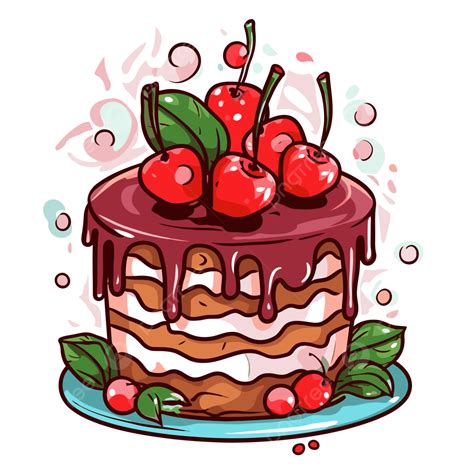 Cake Birthday Vector Sticker Clipart Free Cherry Cakes Png Cartoon