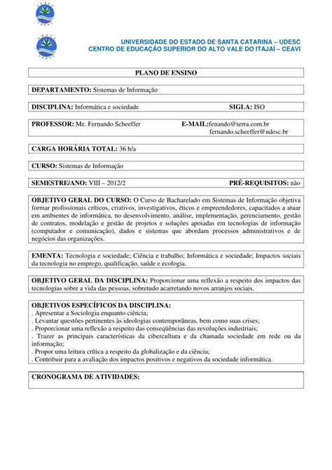 Pdf Plano De Ensino Departamento Disciplina Sigla Do