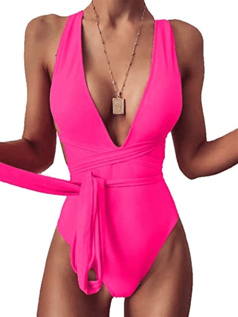 Aveki Sexy Tie Criss Cross Plunge One Piece Thong Swimsuit High Cut