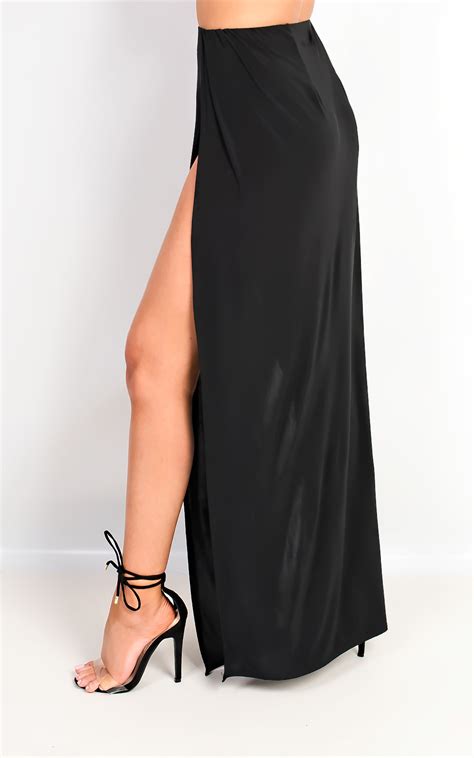 Lovato Double Thigh High Split Maxi Skirt In Black Ikrush