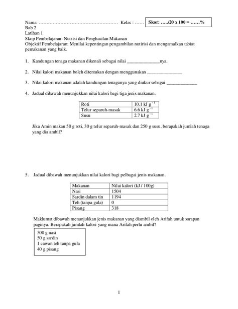 Pengiraan Kalori Makanan Sains Tingkatan 2 Malaytuwes