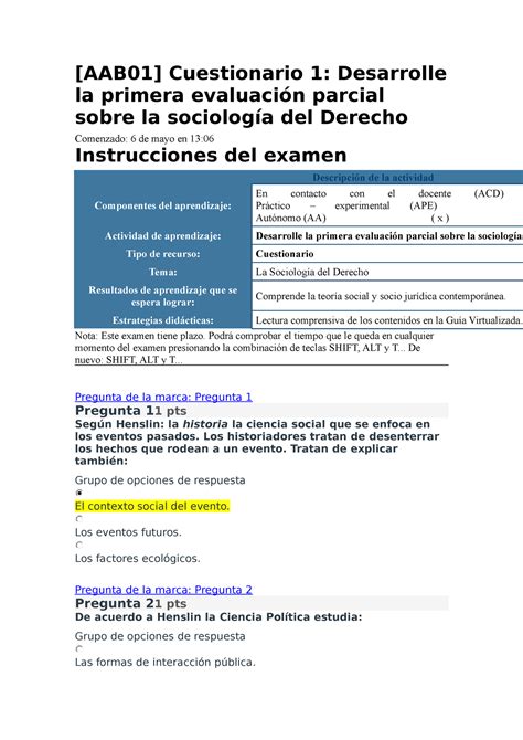 Aab Cuestionario Desarrolle La Primera Evaluaci N Parcial Sobre