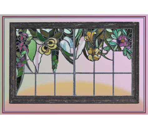 Floral Stained And Clear Glass Window Wooden Nickel Antiques