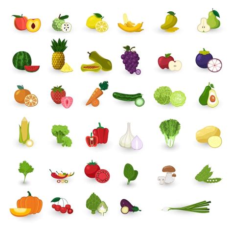 Conjunto De Vectores De Frutas Y Verduras De Estilo Plano Vector Premium