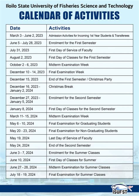 Isufst Calendar Of Activities For The Sy 2023 2024 Isufst