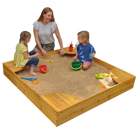 Kidkraft Wooden Backyard Sandbox With Built In Corner Seating And Mesh