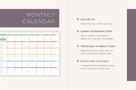 Monthly Calendar Spreadsheet Template, Google Sheets Template, Task ...