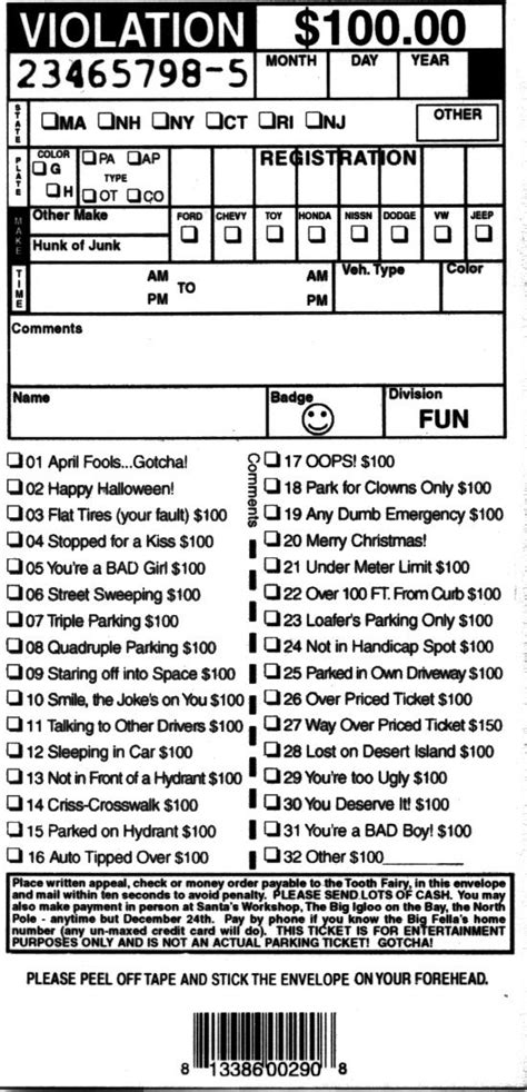 Printable Funny Fake Parking Tickets Printable Word Searches