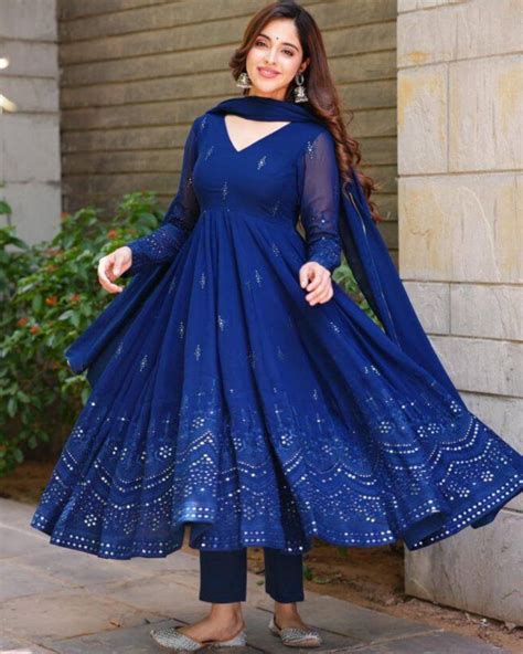 Blue Pure Georgette Sequence Work Anarkali Suit With Dupatta