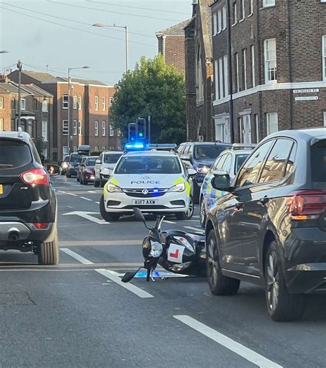 Crash Between Motorbike And Car On London Road Kings Lynn Leaves Road