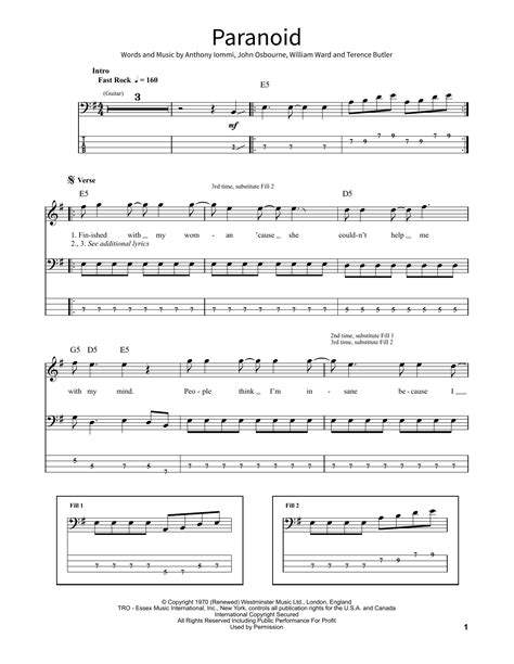 Black Sabbath Paranoid Digital Sheet Music Sheet Music Notes