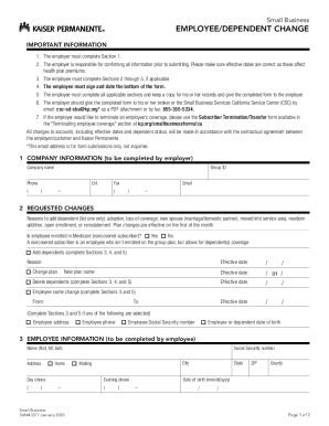 Fillable Online Employee Dependent Change Form Account Kp Org Fax